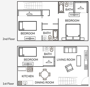 Three Bedroom / Two & Half Bath - 1225 Sq.Ft.*